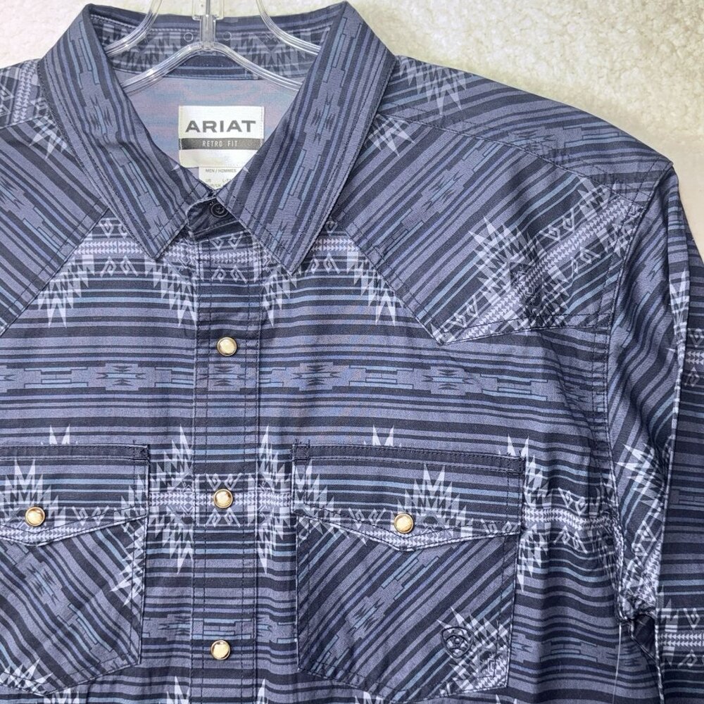 Ariat Haze Retro Fit Pearl Snap Shirt Men’s Large Tall Blue Western Cowboy NWT